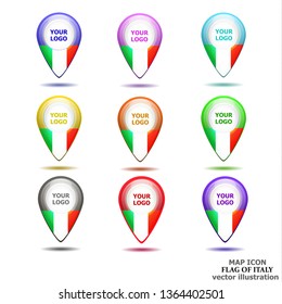 Bright map icon with map of Italy. Location Icon vector. Vector illustration