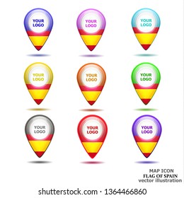 Bright map icon with map of Spain. Location Icon vector. Vector illustration