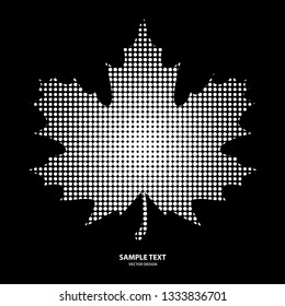 Bright maple leaf from small halftone circles on a black background. Template for banner and advertising, flyer, business card. Vector illustration for your design.