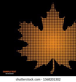 Bright maple leaf from small halftone circles on a black background. Template for banner and advertising, flyer, business card. Vector illustration for your design.