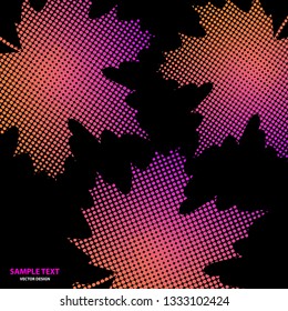 Bright maple leaves from small halftone circles on a black background. Template for banner and advertising, flyer, business card. Vector illustration for your design.