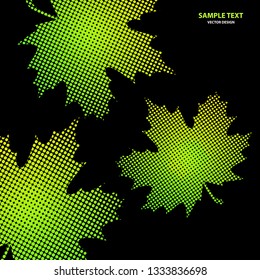 Bright maple leaves from small halftone circles on a black background. Template for banner and advertising, flyer, business card. Vector illustration for your design.