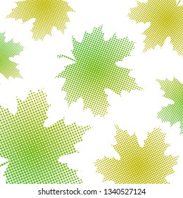 Bright maple leaves from small halftone circles on a white background. Template for banner and advertising, flyer, business card. Vector illustration for your design.