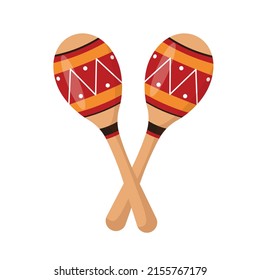 Bright Maracas or a kind of rattle isolated on white background. Mexican musical instrument. Carnival, masquerade, party, festive accessories. Vector illustration in flat or cartoon style.