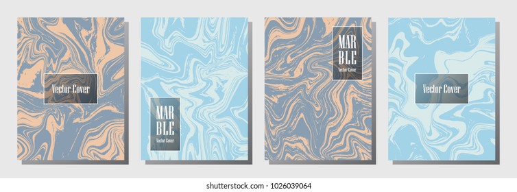 Bright marble pattern binder cover layout, journal design template vector set. Marble background patterns set for binder design, journal layout template, brochure cover. Modern vector graphics.