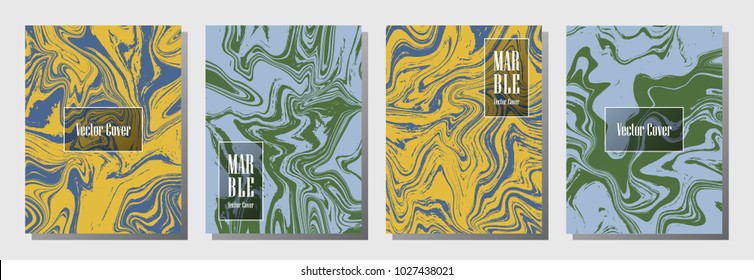 Bright marble pattern binder cover layout, journal design template vector set. Marble backdrop for binder design, journal layout template, brochure cover. Abstract vector graphics.