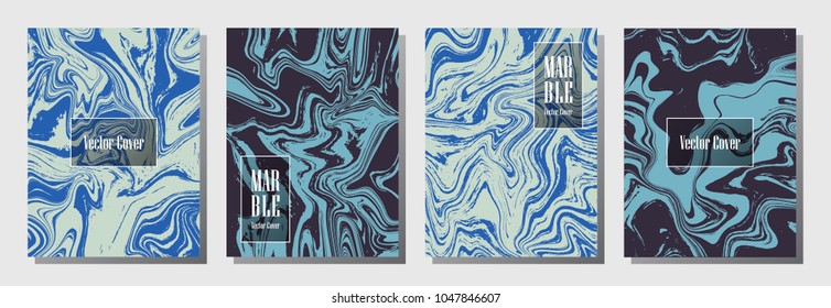 Bright marble pattern binder cover layout, journal design template vector set. Marble background for binder design, journal layout template, brochure cover. Minimalist vector graphic