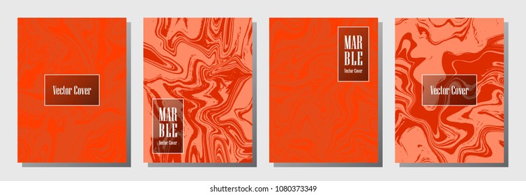 Bright marble pattern binder cover layout, journal design template vector set. Marble background patterns set for binder design, journal layout template, brochure cover. Flowing vector graphics.