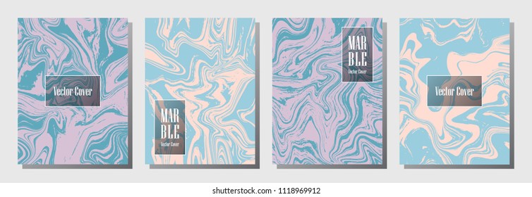 Bright marble pattern binder cover layout, journal design template vector set. Marble backdrop for binder design, journal layout template, brochure cover. Bright vector graphics.