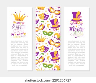 Bright Mardi Gras or Fat Tuesday Carnival Celebration with Mask and Feather Vector Card Template