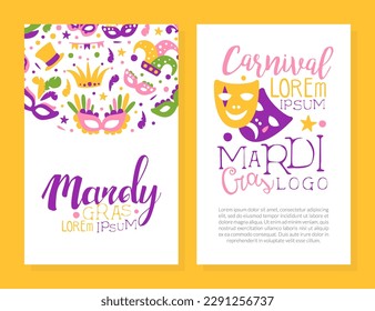 Bright Mardi Gras or Fat Tuesday Carnival Celebration with Mask and Feather Vector Card Template