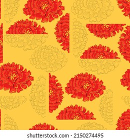Bright Marigold flowers on the yellow backdrop