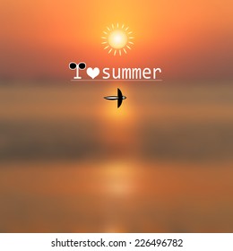 bright marine blurred summer background with text  