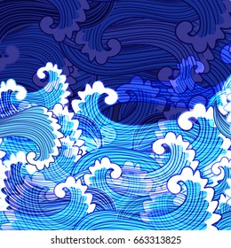Bright marine pattern of waves with foam