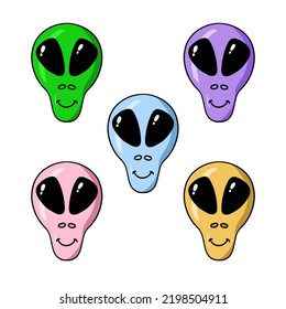 Bright Masks of an alien creature, a Martian, cartoon vector illustration on a white background
