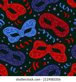 Bright masquerade masks. Vector seamless pattern