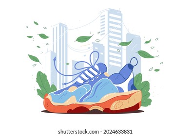 Bright massive sneaker in blue colour vector illustration. Workout shoe, footwear for runner, sportsman flat style. Fashion, sport concept