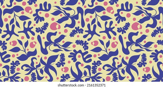 Bright matisse shape seamless floral abstract pattern Flat vector illustration. Bright seamless pattern. Abstract matisse shape for decoration design.