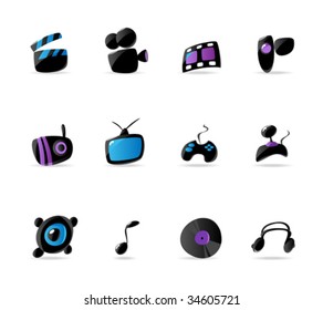 Bright media, game and music icons. Vector illustration