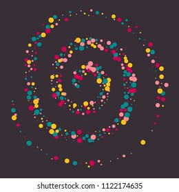 Bright memphis style polka dots on a dark background.