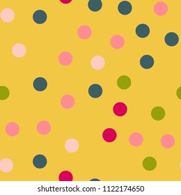 Bright memphis style polka dots seamless pattern on a light background.