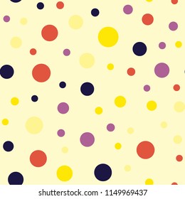 Bright memphis style polka dots seamless pattern on a light background.