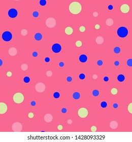 Bright memphis style polka dots seamless pattern. Festive background with multicolored confetti. Yellow, pink, blue circles but against a white background. Flying confetti.