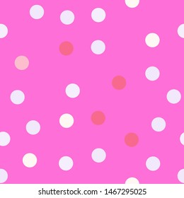 Bright memphis style polka dots seamless pattern. Festive background with multicolored confetti. Yellow, pink, blue circles but against a white background. Flying confetti.