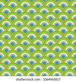 Bright mermaid scales squama background, vector seamless fabric pattern, tiled textile print. Classic japanese squama scales seamless arc tiles background. Fish skin pattern.