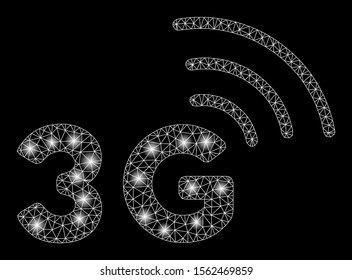 Bright mesh 3G with sparkle effect. Abstract illuminated model of 3G icon. Shiny wire carcass triangular mesh 3G. Vector abstraction on a black background.