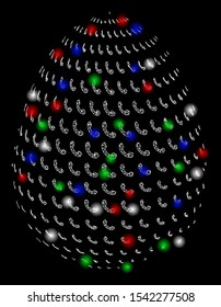 Bright mesh abstract call phone egg with glow effect. White wire frame triangular mesh in vector format on a black background. Abstract 2d mesh designed with triangular lines, dots,