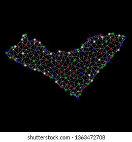 Bright mesh Alagoas State map with lightspot effect. Wire frame triangular mesh in vector format on a black background. Abstract 2d mesh designed with triangular lines, round dots,
