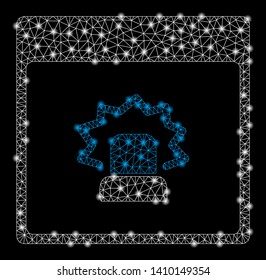 Bright mesh alert calendar page with lightspot effect. Shiny wire carcass triangular mesh in vector format on a black background. Abstract 2d mesh designed with triangles, spheric points,
