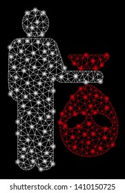 Bright mesh alien scalp with glow effect. Shiny wire carcass triangular network in vector format on a black background. Abstract 2d mesh designed with triangular lines, points, glowing flash spots.