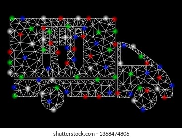 Bright mesh analysis delivery with lightspot effect. White wire frame polygonal mesh in vector format on a black background. Abstract 2d mesh designed with polygonal grid, spheric points,