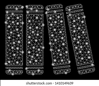 Bright mesh anamnesis books with lightspot effect. Shiny wire frame triangular mesh in vector format on a black background. Abstract 2d mesh designed with polygonal grid, small circle,