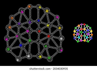 Icono de la constelación cerebral artificial de malla brillante con focos luminosos. La constelación vectorial iluminada se crea a partir de un icono cerebral artificial. Esparcen el cerebro artificial de malla de canal sobre un fondo negro.