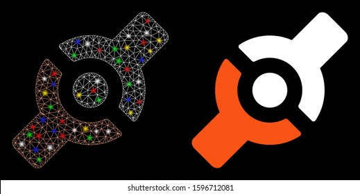 Bright mesh artificial joint icon with sparkle effect. Abstract illuminated model of artificial joint. Shiny wire carcass triangular mesh artificial joint icon.
