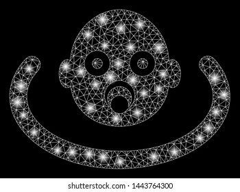 Bright mesh baby environment with lightspot effect. Shiny wire frame triangular network in vector format on a black background. Abstract 2d mesh designed with triangular lines, spheric points,