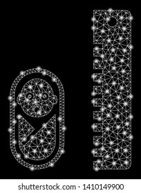 Bright mesh baby height with lightspot effect. Shiny wire carcass polygonal mesh in vector format on a black background. Abstract 2d mesh designed with polygonal grid, dots, glossy light spots.