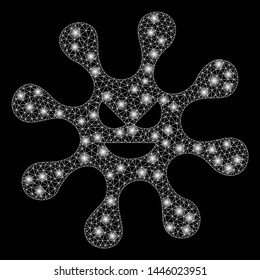 Bright mesh bacteria with glow effect. Abstract illuminated model of bacteria icon. Shiny wire frame triangular mesh bacteria abstraction in vector format on a black background.
