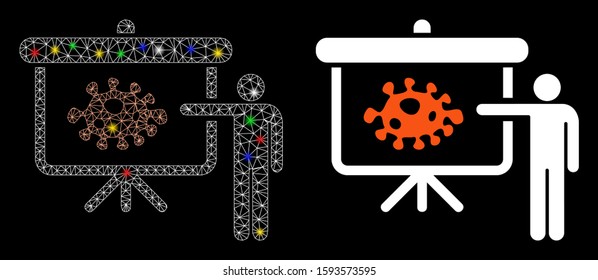Bright mesh bacteria lecture icon with glitter effect. Abstract illuminated model of bacteria lecture. Shiny wire frame polygonal mesh bacteria lecture icon. Vector abstraction on a black background.