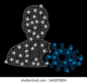 Bright mesh bacteriologist with glow effect. Abstract illuminated model of bacteriologist icon. Shiny wire frame triangular mesh bacteriologist abstraction in vector format on a black background.