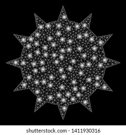 Bright mesh bacterium with glare effect. Abstract illuminated model of bacterium icon. Shiny wire carcass triangular mesh bacterium abstraction in vector format on a black background.