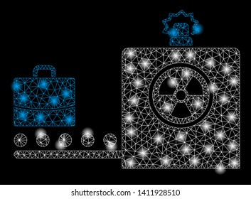 Bright mesh baggage screening with glare effect. Abstract illuminated model of baggage screening icon.