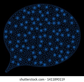 Bright mesh balloon with glow effect. Abstract illuminated model of balloon icon. Shiny wire frame triangular mesh balloon abstraction in vector format on a black background.