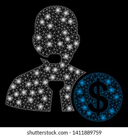 Bright mesh bank call center with glare effect. Abstract illuminated model of bank call center icon.
