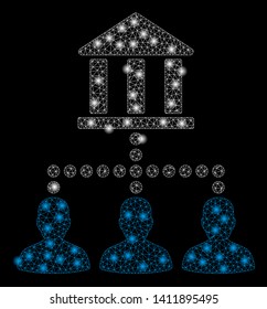 Bright mesh bank client links with lightspot effect. Abstract illuminated model of bank client links icon.