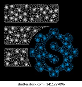 Bright mesh bank database options with glare effect. Abstract illuminated model of bank database options icon.