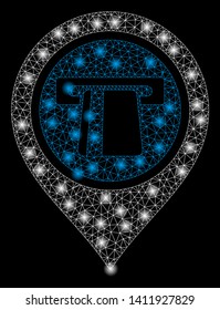 Bright mesh bank machine pointer with lightspot effect. Abstract illuminated model of bank machine pointer icon.
